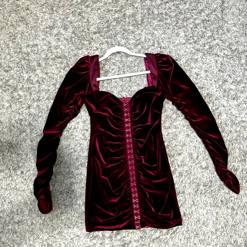 Velvet Burgundy Mini Dress from Oh Polly Size 10UK US 6
